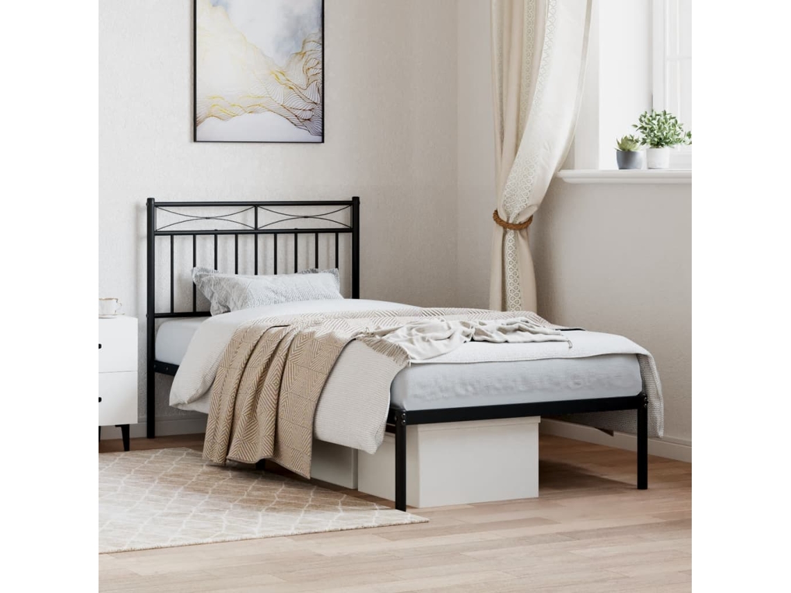 Estructura Cama Sin Colchón Con Cabecero Metal Negro 90x190 Cm
