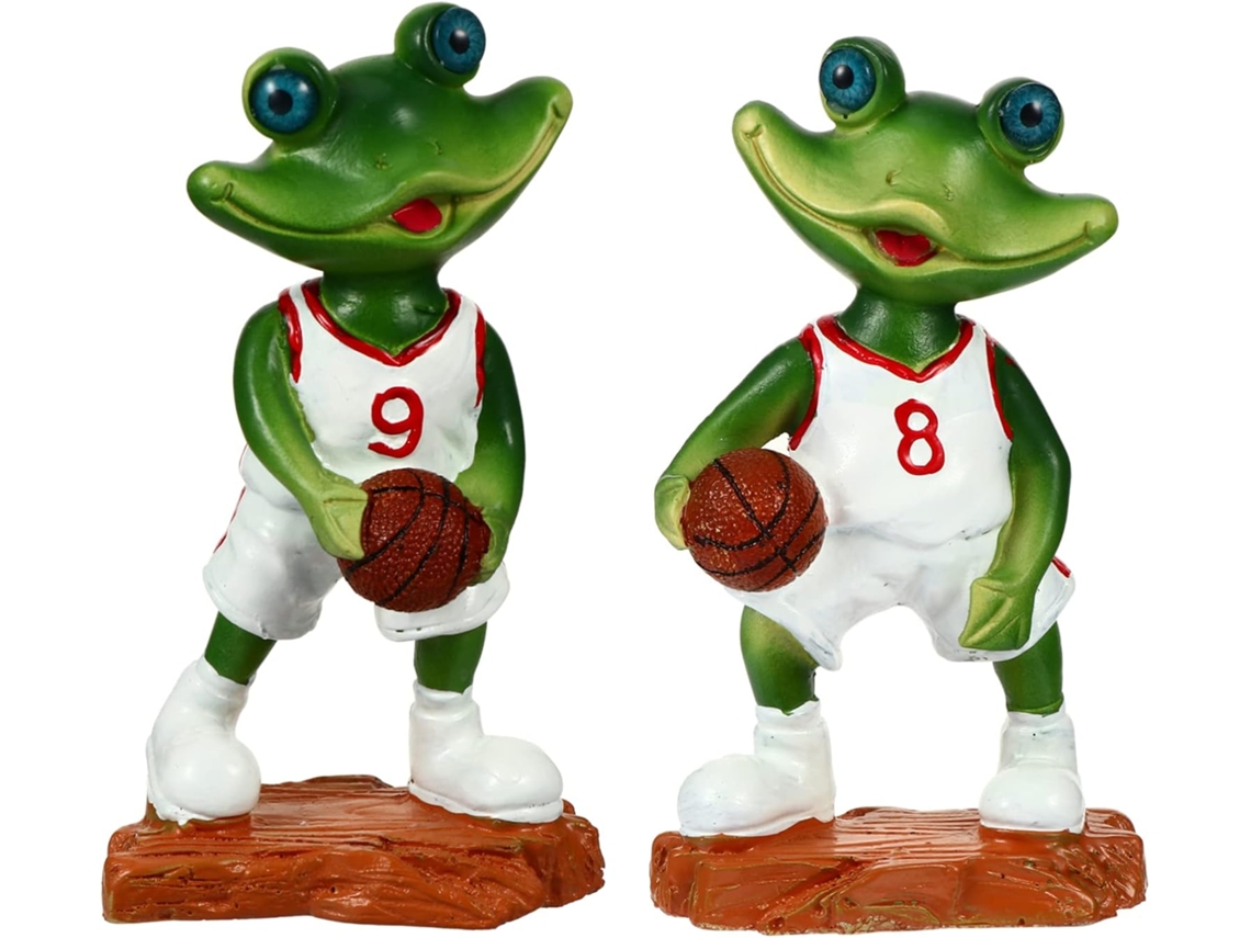 Figuras Decorativas De Pareja De Ranas En Resina Hecha A Mano, Miniaturas Deportivas De Baloncesto