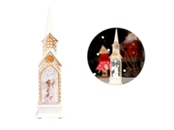 Farol Navideño Iluminado Con Forma De Iglesia, Con Mesa Auxiliar Con Luz Led Decorativa Y Estilo Farol De Viento.