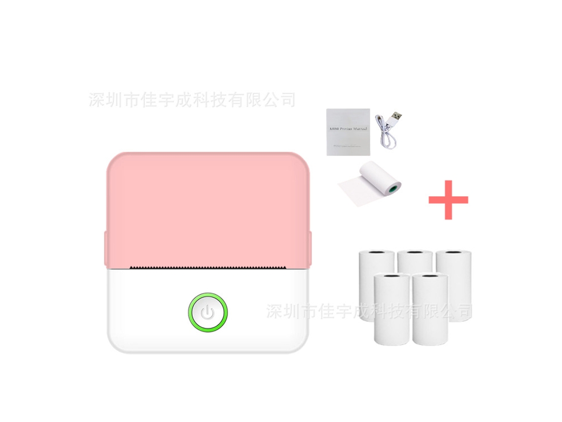 Impresora Térmica Portátil Con 5 Rollos De Papel Para Imprimir Diarios, Fotografías, Notas, Memorandos Rosa SIURN