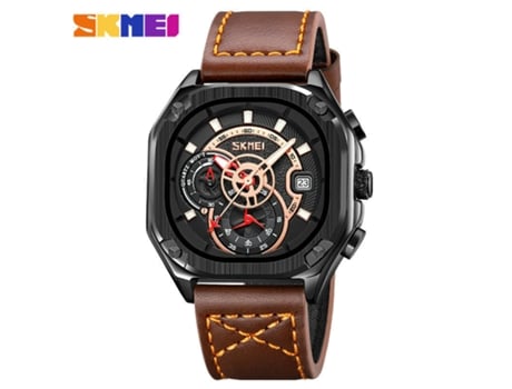 Relojes para Hombres Reloj de Cuarzo Multifuncional de Cuero Reloj de Pulsera Cuadrado Impermeable-marrón LUUCOZK