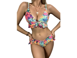 Traje de baño bikini con volantes para mujer, estampado floral, escote en V, verano, talla 2 (grande).