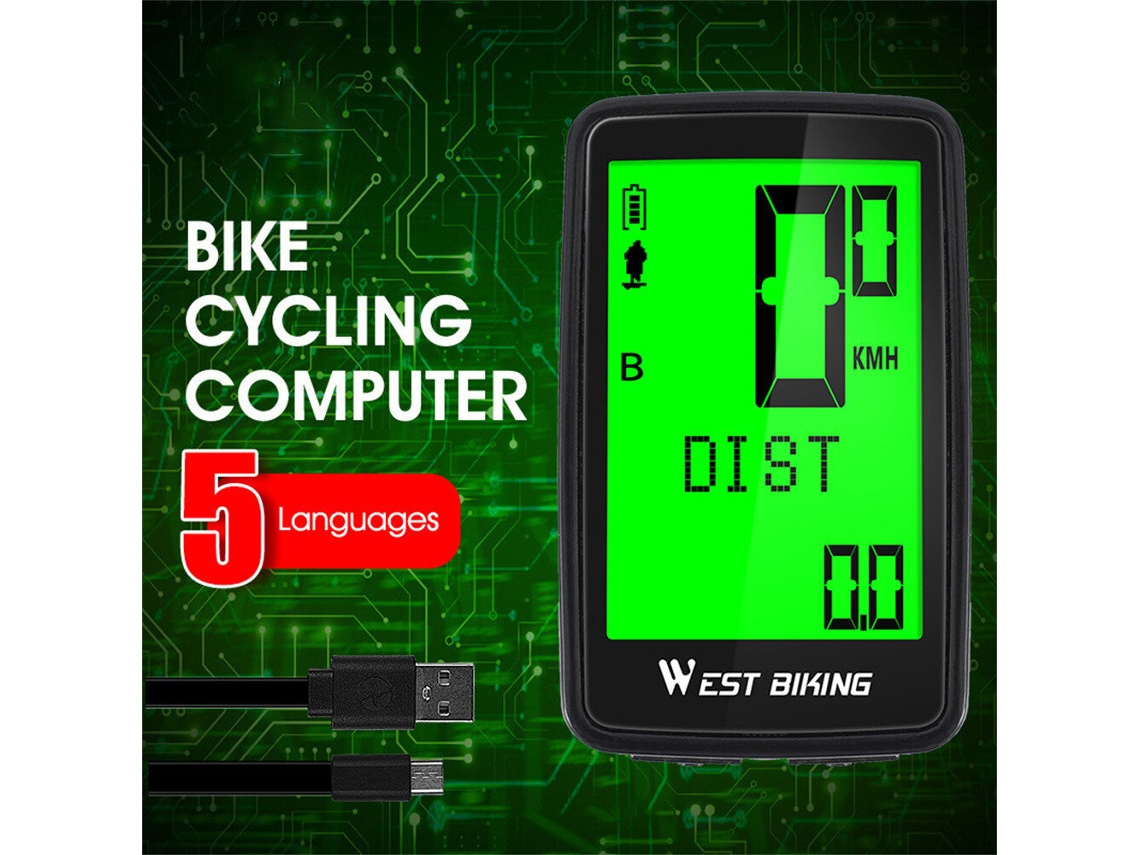 Preto West Biking Computador Bicicleta 5 Idiomas 21 Funções Tela Sensível Toque Usb Resistente Água Velocímetro Odômetro Sem Fio Estrada Mtb