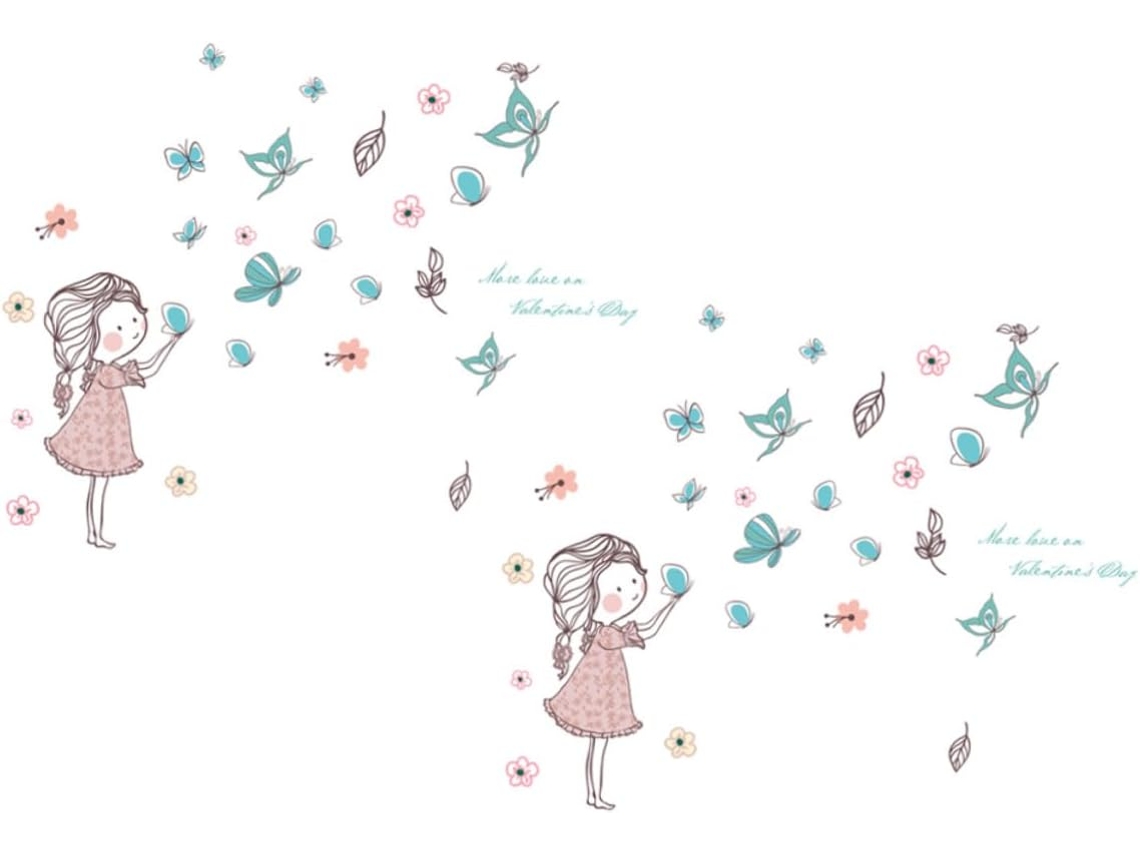 Juego 2 Pegatinas Pared Diseño De Niña Voladora Dibujos Animados Decoración Habitaciones Niños.