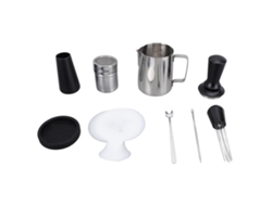 Jarra texturizadora de leche de acero inoxidable 304, kit para remover café en polvo con plantilla