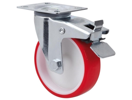 Rueda giratora placa freno 140.1-160-3 nylon blanco-poliur.rojo eje liso ALEX