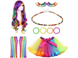 Peluca Arcoíris, Falda Larga De Tul Rizado Y Vestido A Juego Para Disfraces De Cosplay Y Baile.