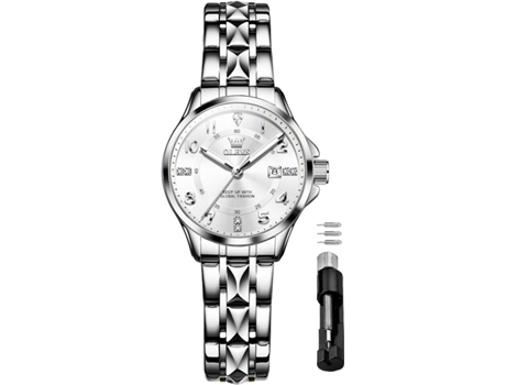 VEANXIN Reloj mecánico automático para mujer con diamantes en oro, acero inoxidable clásico de dos tonos(plata)