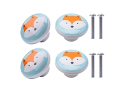 4 Perillas Cerámica Armario Diseño Zorro Naranja Mango Cajonera Niños