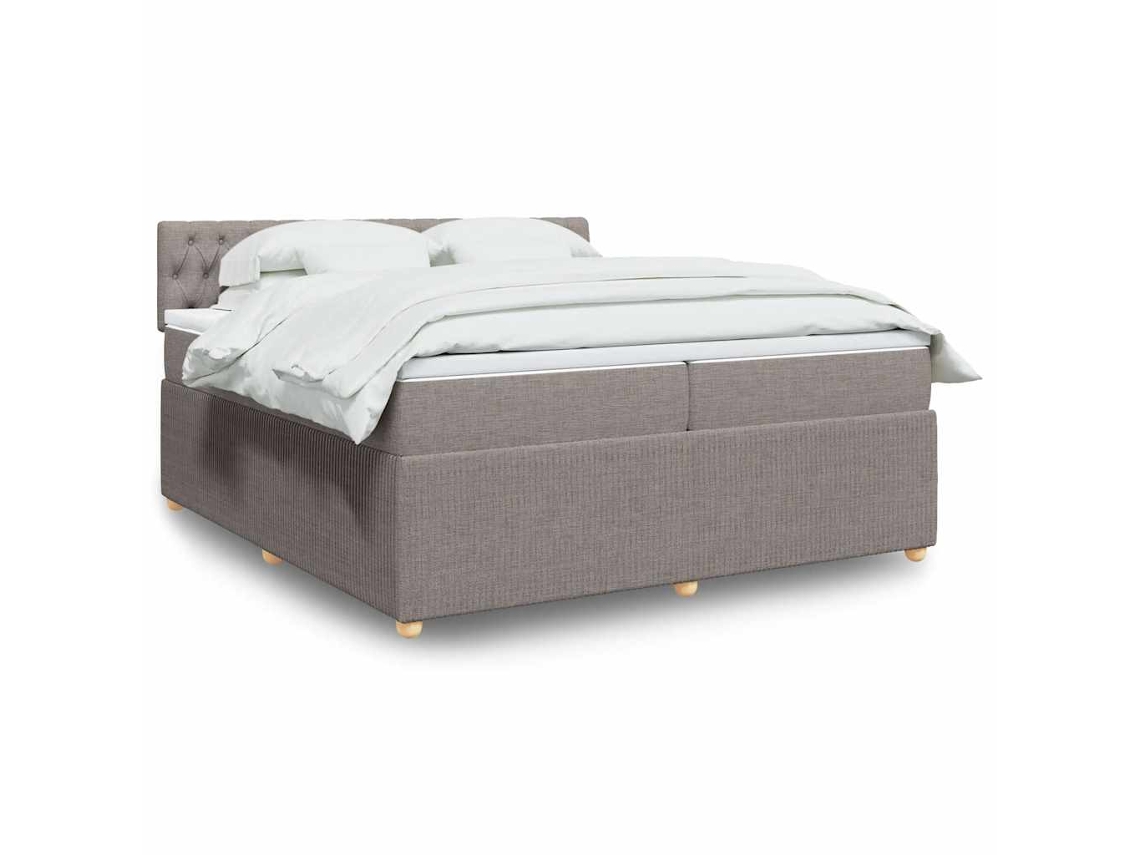 Cama Box Spring Con Colchón Tela Gris Taupe 200x200 Cm