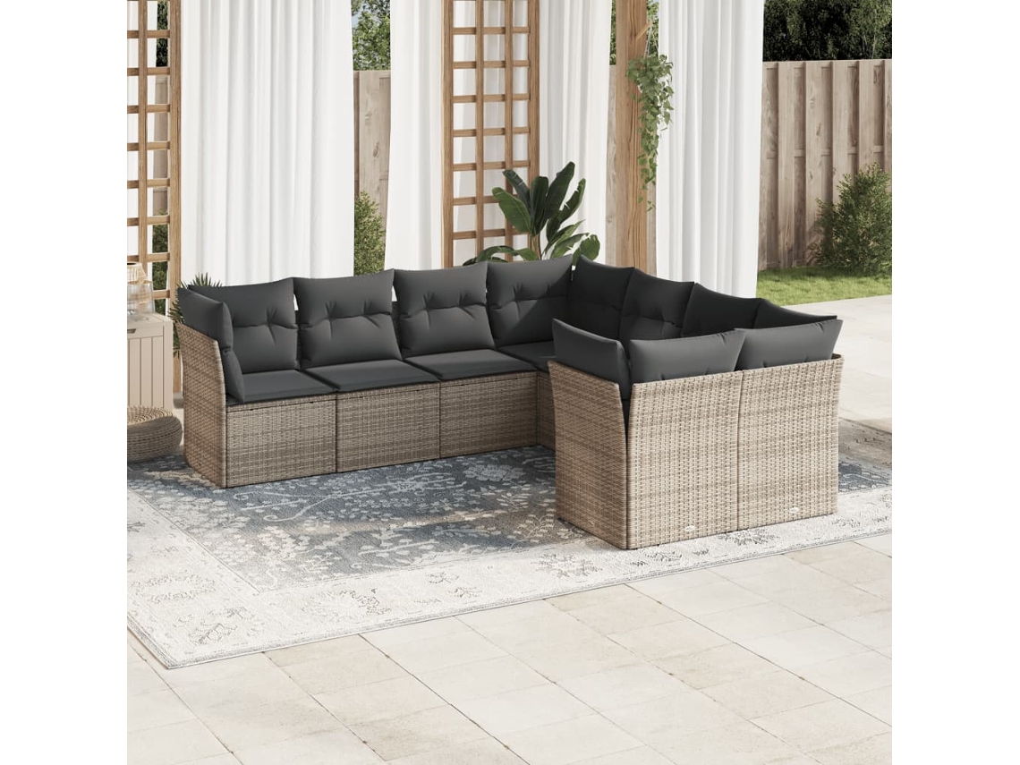 Conjunto de sofás de jardín de 8 piezas DKD Home Decor con cojines de mimbre gris