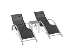 Conjunto De Mesa Y Tumbona De 3 Piezas, Malla Negra Para Porche.