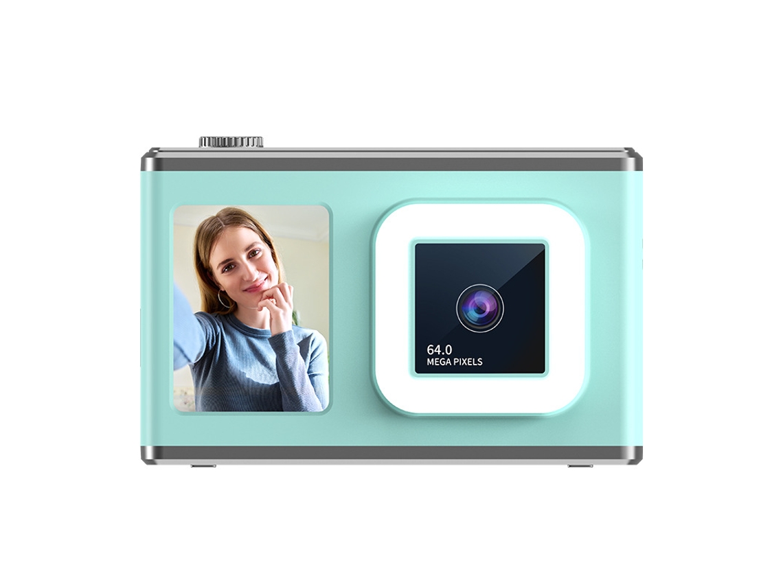 Câmara Digital 6400w Pixel Frontal e Traseira Câmara Dupla Mini Câmara CCD Estudante com Luz de Preenchimento Verde 