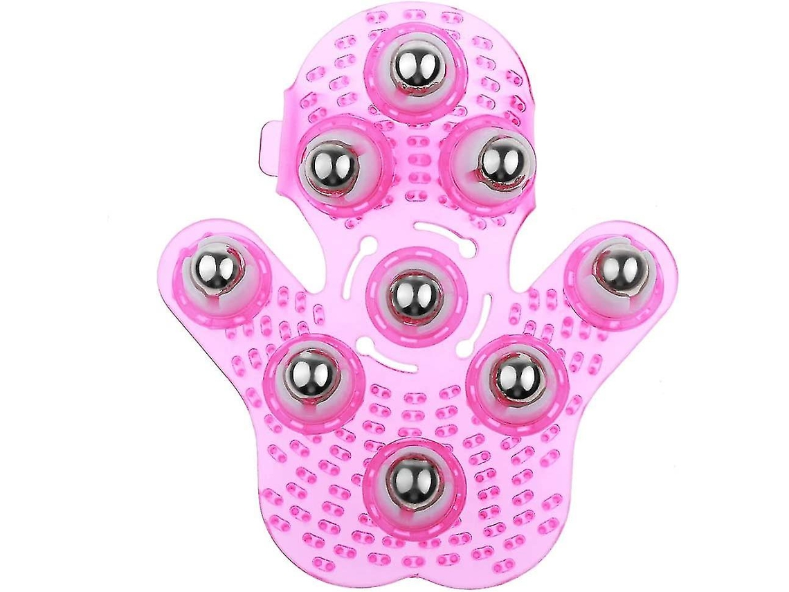 Luva de Massagem Corporal com 9 Esferas Metálicas, Massageador Palmar para Relaxar os Músculos e Apresenta Cor Rosa