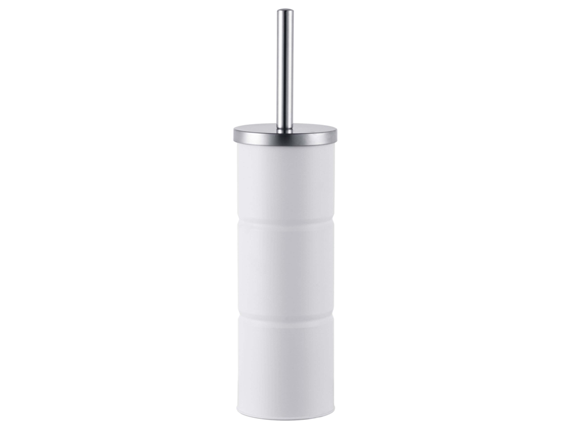 Relaxdays, Escobilla Wc Redonda De Metal, Con Mango De Acero Y Cuba Interior Extraíble, Para Baño, Blanca