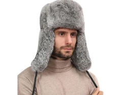 2026-gorro De Invierno Ruso De Piel De Conejo Con Aletas Para Orejas Trapper Bomber Para Hombres Oej L Gris