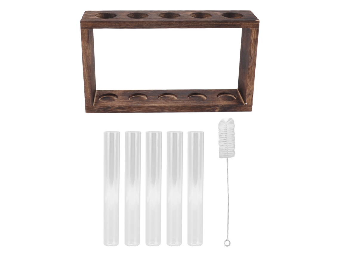Terrario Para Plantas Con 5 Tubos De Ensayo De Vidrio Transparente Y Soporte De Madera Para Hierbas.