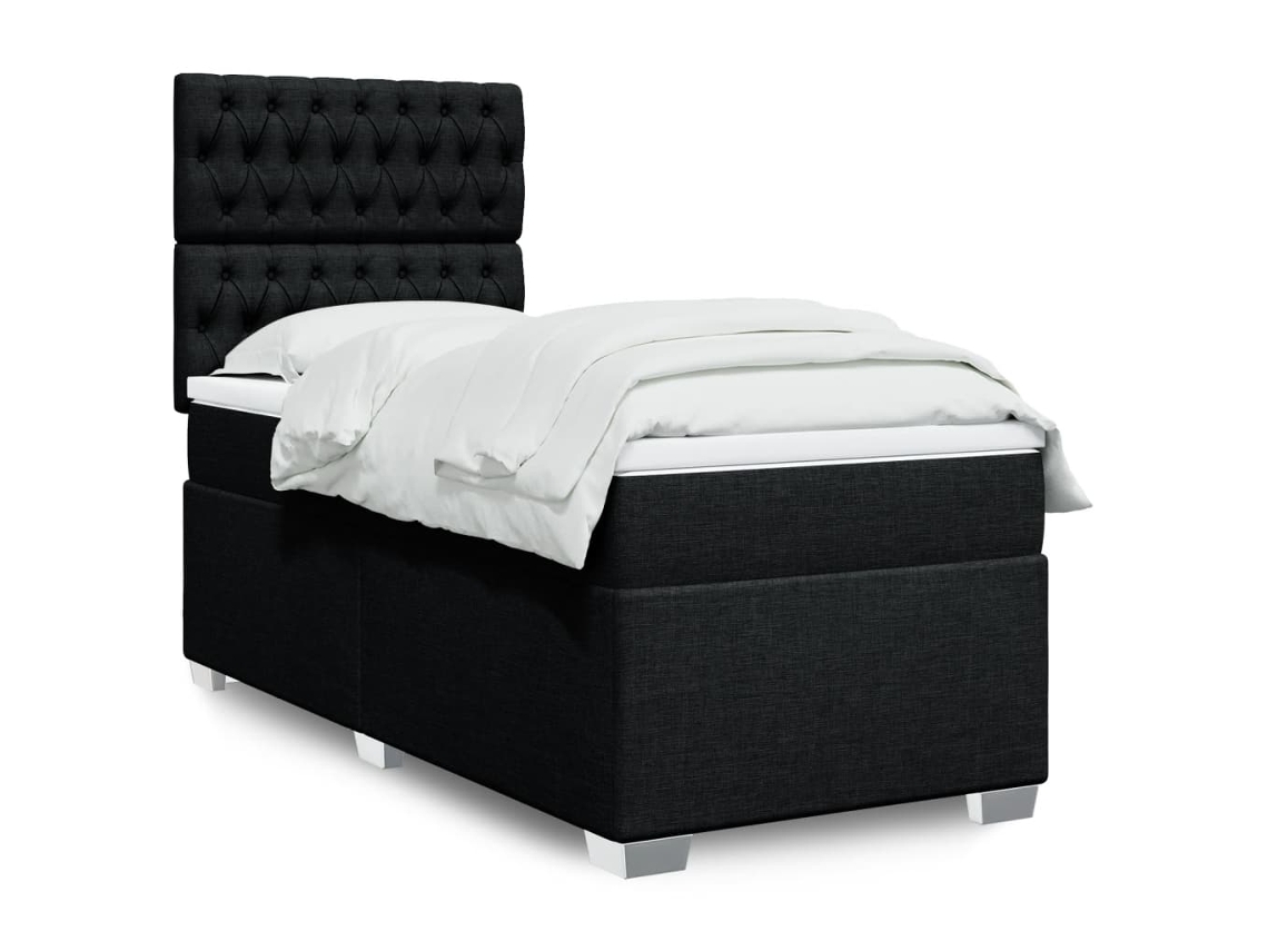 Cama box spring con colchón tela negro 90x190 cm
