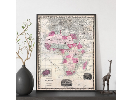 NACNIC Pósters Geográficos En Vintage Mapa De África De 1862 Ilustraciones De Antiguos Mapamundis En Tonos Sepia Tamaño A3 Con Marco Color Madera
