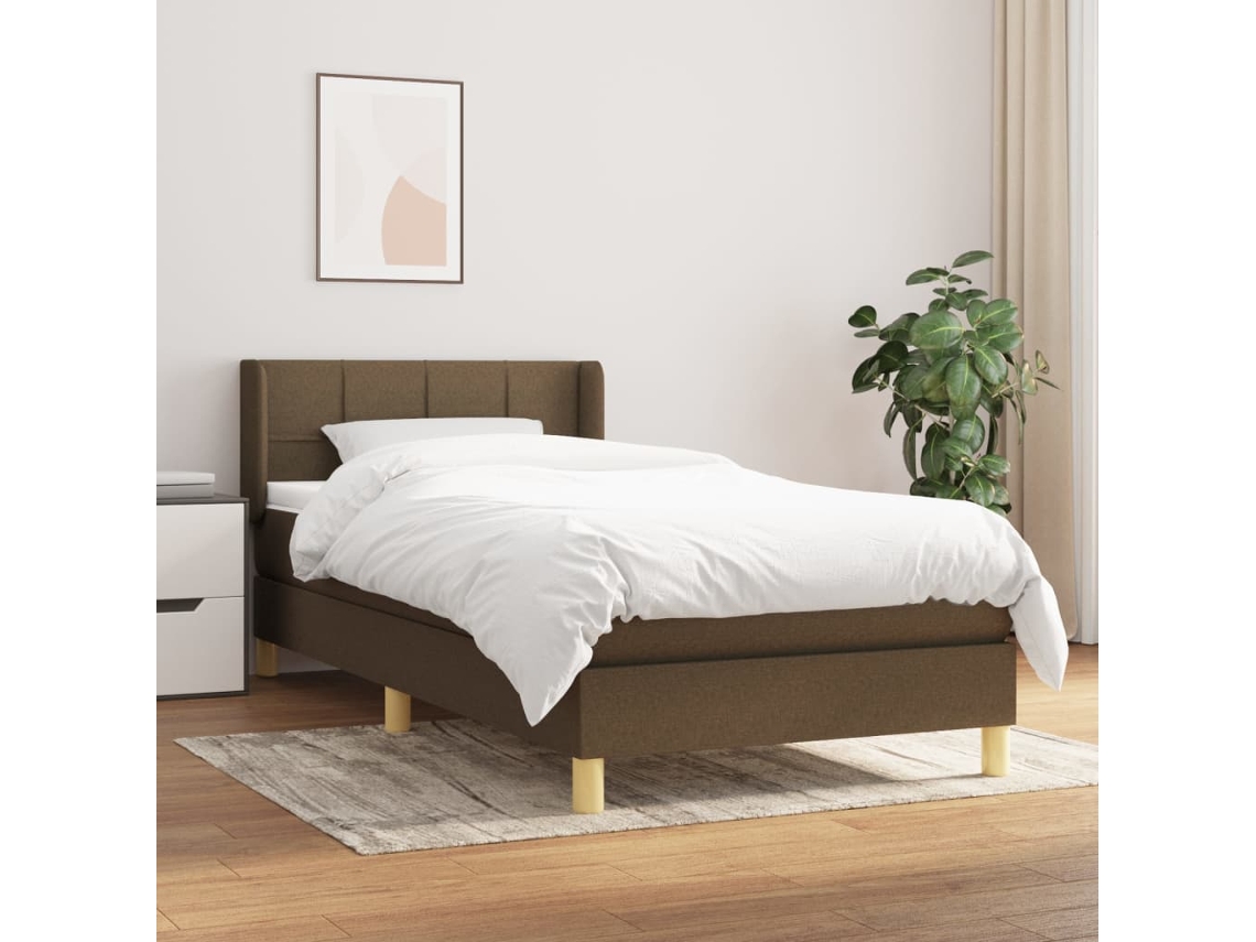 Cama Box Spring Con Colchón Tela Marrón Oscuro 90x190 Cm