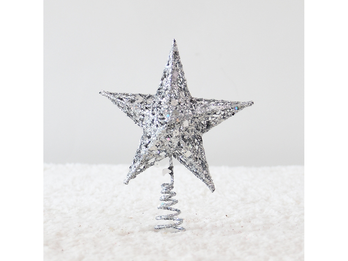 Adorno Metal Brillante Punta Árbol Navidad Estrellas Sagradas Filigrana Rojo Plateado