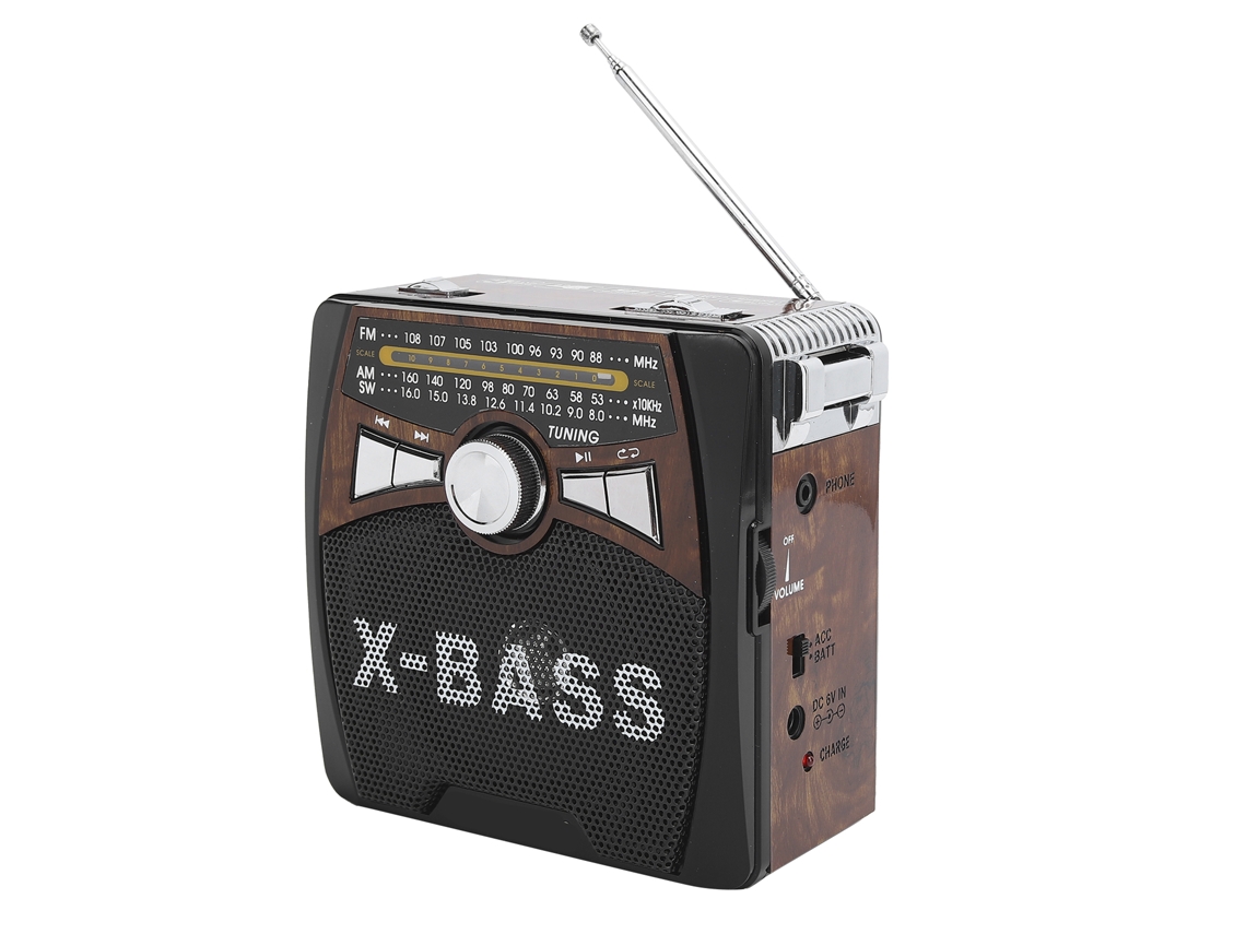 Rádio Portátil De Banda Completa Fm Am Sw Com Antena Telescópica Usb Player De Música Grão De Madeira