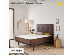 Pack Colchón y Cabecero Tapizado y Somier DESCANSIN | 105 x 200 | Wengue | Ideal para Personas con Dolores de Espalda | Facil montaje | Silencioso