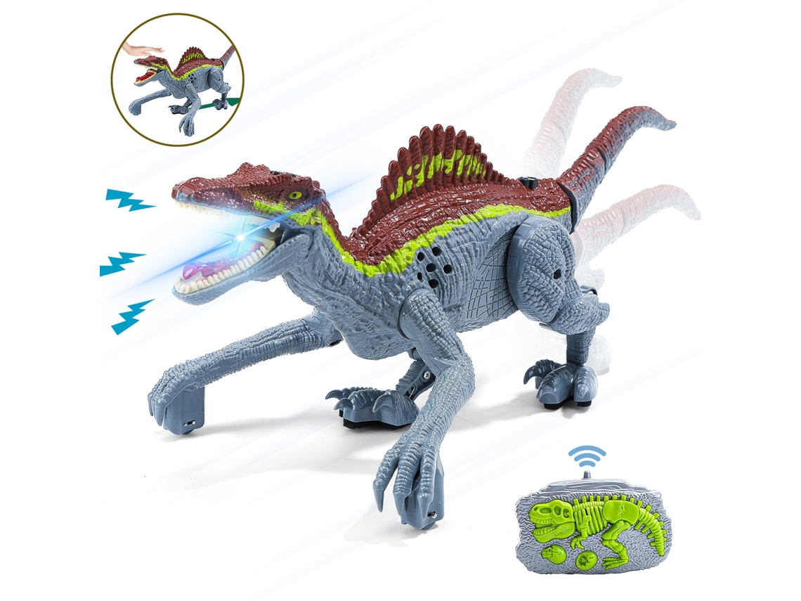 Brinquedos de Dinossauro com Controle Remoto Detecção de Gestos Dinossauros Rc Caminhada Realista para Crianças Cinza GERTIZ