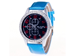 Reloj Cronógrafo Quartz Con Cristal Y Strass Correa De Cuero Casual Zhoulianfa Azul