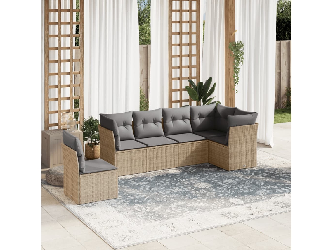 Conjunto de sofá de jardín de 6 piezas con cojines, mimbre sintético beige, Dkd Home Decor