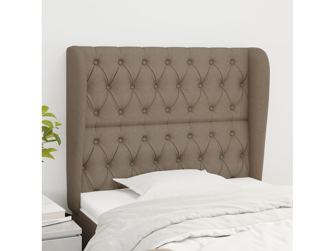 Cabecero Con Orejas De Tela Gris Taupe 103x23x118/128 Cm