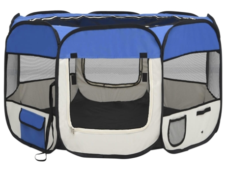 vidaXL Parque de perros plegable y bolsa transporte azul 110x110x58cm