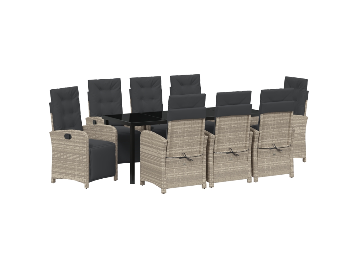 Conjunto de comedor de jardín VidaXL de 9 piezas con cojines, ratán sintético, gris claro