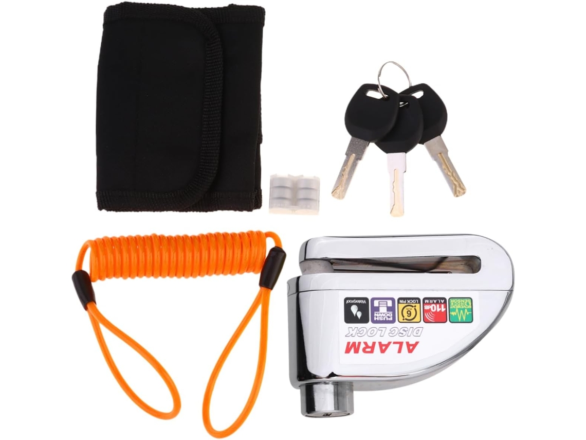 1 Juego De Alarma Antirrobo De Acero Inoxidable Para Freno De Disco De Bicicleta Con Cuerda Naranja Y Negra.