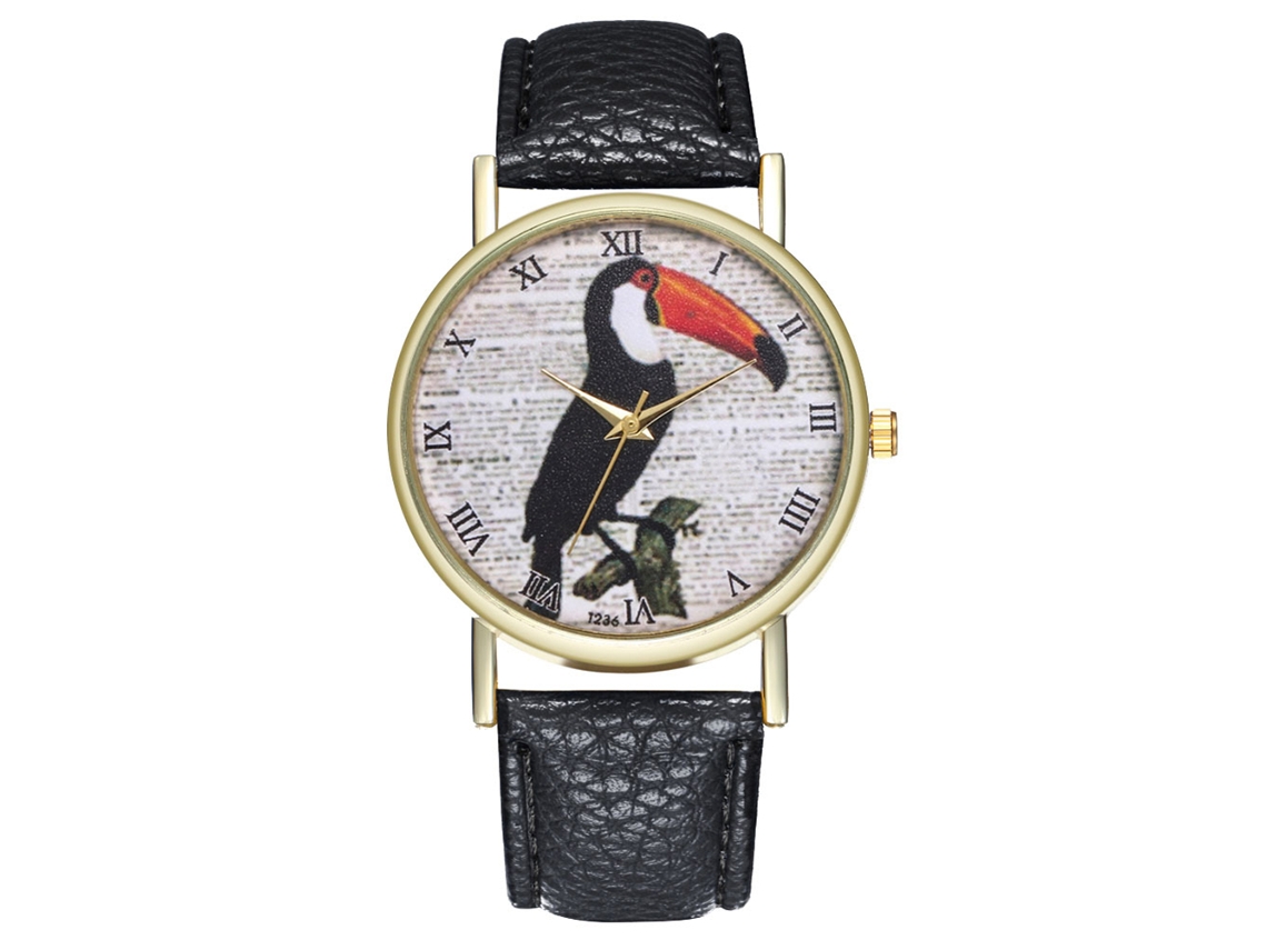 Reloj Analógico De Cuarzo Con Correa Pu Oiseau Cute Para Mujer Y Hombre (negro)