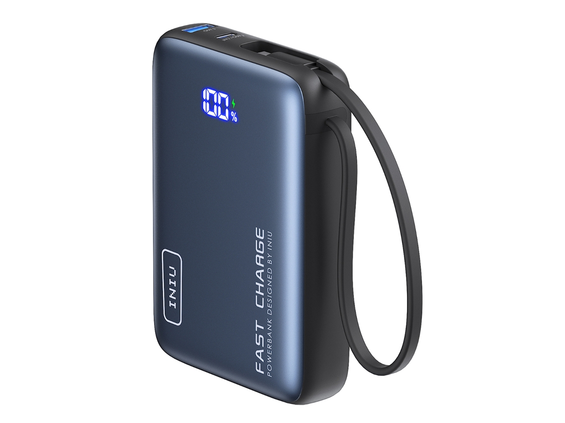 Batería externa de bolso 20000mAh con 2 puertos USB a USB-C con cabo USB-C negro INIU