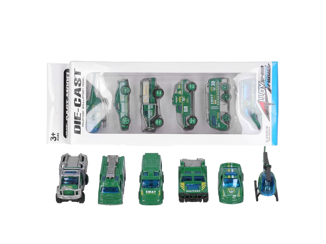 6 Coches De Juguete De Aleación Para Niños Con Helicóptero, Regalo Decorativo Verde