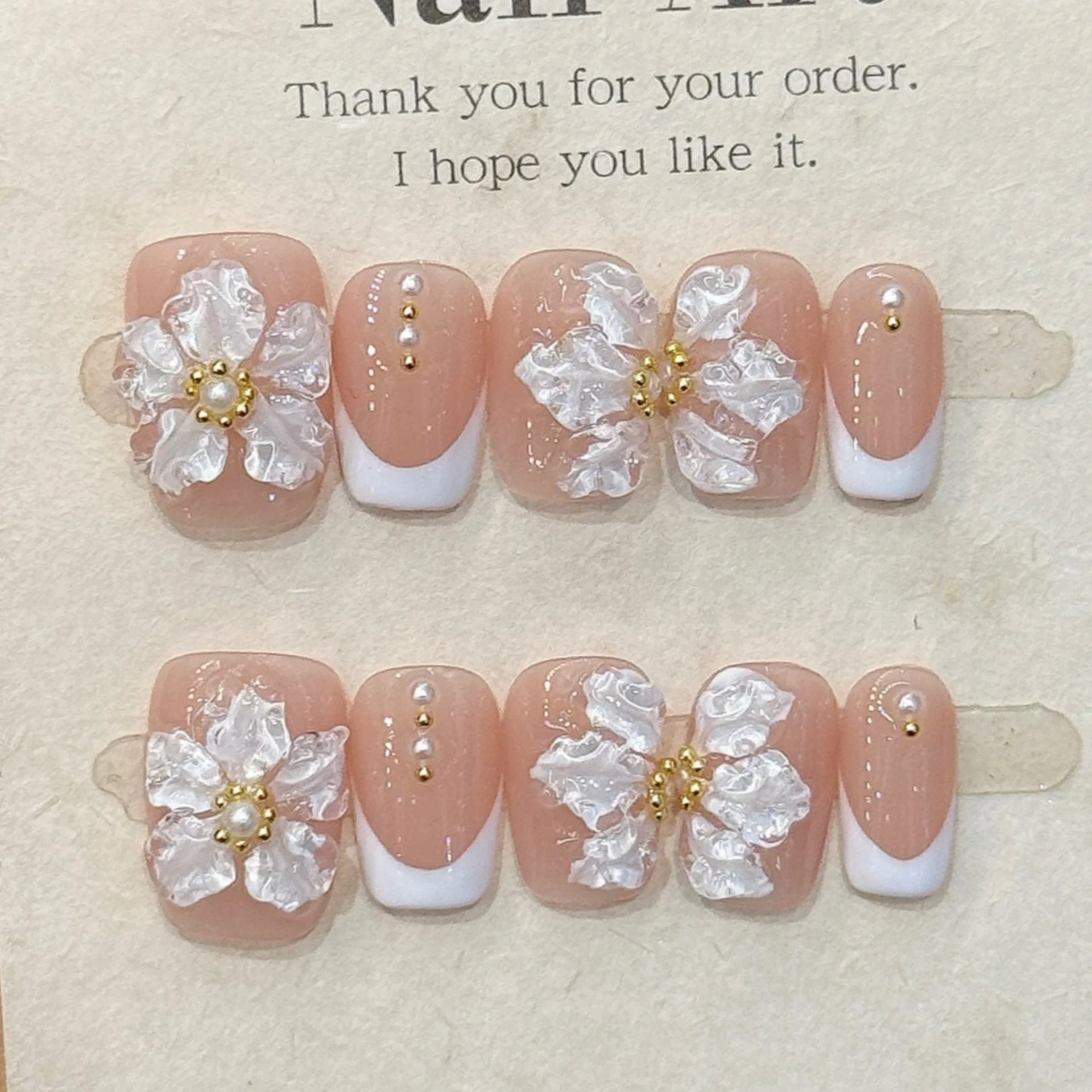 (e073-l) 10 Puntas De Uñas Postizas, Manicura Francesa Corta Estilo Ballet, Manicura De Presión