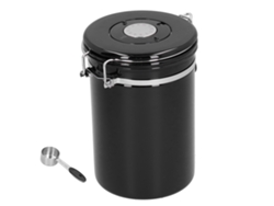 Caja De Almacenamiento De Café Airtight Con Válvula De Escape Acero Inoxidable Y Cuchara Negra