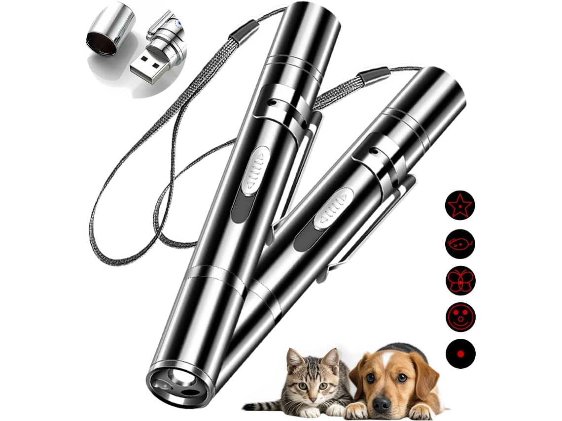Puntero láser interactivo recargable por USB para gatos, 2 piezas, juguete con 3 modos de luz y 5 patrones ajustables Gertiz