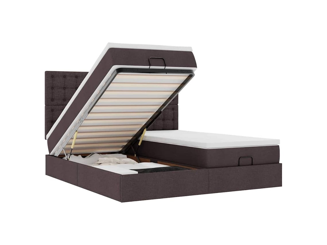Maison Exclusive - Estructura Cama Otomana Colchones Tela Marrón Oscuro 160x200 Cm