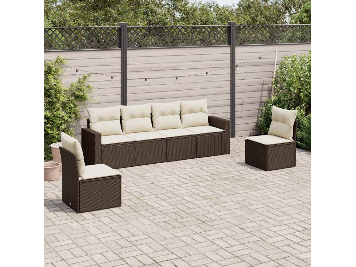 Conjunto de sofá de jardín de 6 piezas con cojines de mimbre marrón de DKD Home Decor