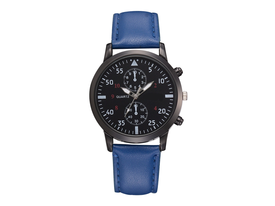 Reloj De Cuarzo Para Hombre De Cuero Pu Redondo Casual Y Formal Fanteeda Azul