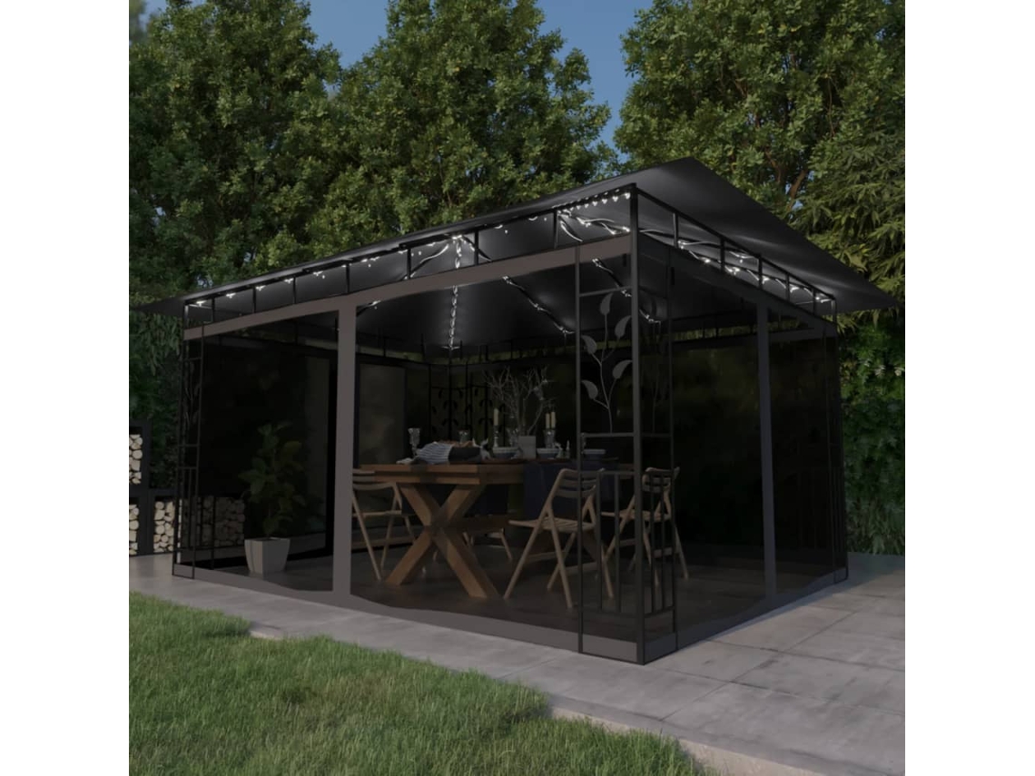 Cenador con mosquitera y guirnalda de luces LED 4x3x2,73 m Antracita Wsd503187 Lovely Home