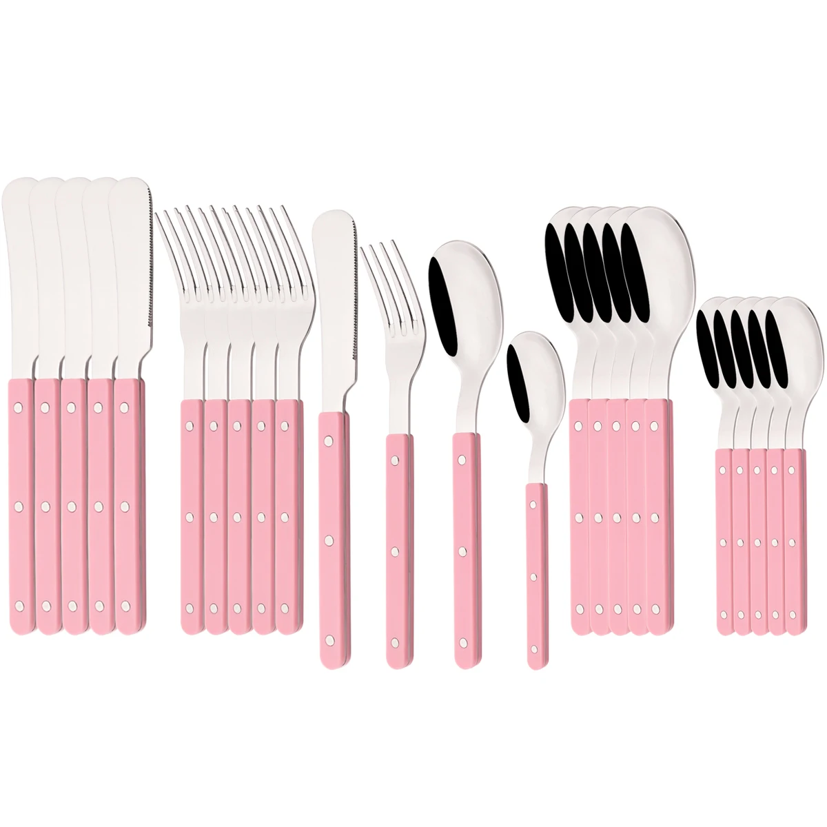 (rosa, Juego De 24 Piezas) Mangos De Acrílico, Cubiertos De Acero Inoxidable, Que Incluyen Cuchillo, Tenedor Y Cuchara.