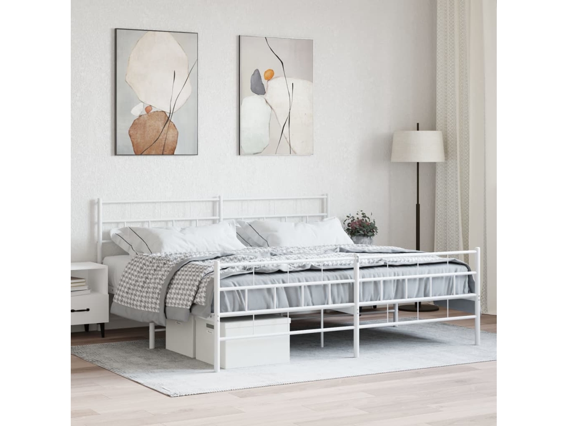 Estructura Cama Sin Colchón Con Estribo Metal Blanco 200x200 Cm