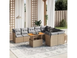 Conjunto de sofá de jardín de 10 piezas con cojines, mimbre sintético beige, DKD Home Decor