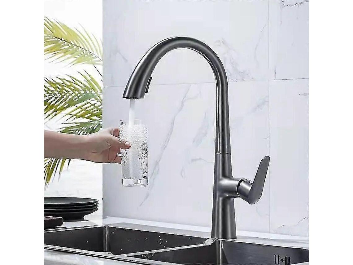 Grifo de cocina retráctil dorado de 360 grados, acero inoxidable 304, libre de plomo.