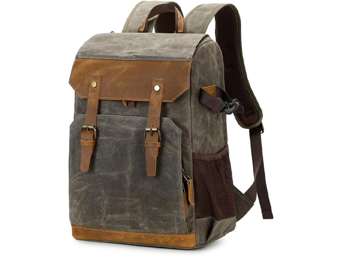 Mochila De Cuero Para Cámara Réflex/sin Espejo Con Compartimento Para Portátil Y Trípode B