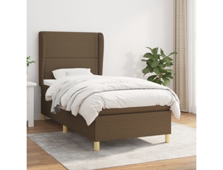 vidaXL Cama con somier y colchón 90x200 cm tela marrón oscuro